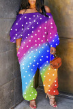 Casual Graphics Print Off Shoulder Long Sleeve Vacation Loose Harem Jumpsuit