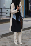 Casual Colorblock Print Ripped Turndown Collar Long Sleeve Longline Cardigan Blazer Coats