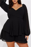 Casual Backless Belted V Neck Long Sleeve Cinch Waist Ruffle Hem A Line Mini Dresses