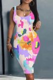 Casual Graphics Print U Neck Sleeveless Vacation Bodycon Midi Tank Dress