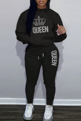 Sportwear Casual Letter Print Long Sleeve Hooded Sweatshirt And Drawstring Pants Two Pieces Sweatpant Sets