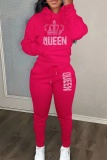 Sportwear Casual Letter Print Long Sleeve Hooded Sweatshirt And Drawstring Pants Two Pieces Sweatpant Sets