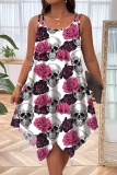 Halloween Costumes Skull Flower Print Sleeveless U Neck Irregular Hem Mini Slip Dresses
