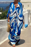 Casual Tie Dye Print V Neck Half Sleeve Loose Blouse And Wide Leg Pants Vacation Two Pieces Trouser Sets