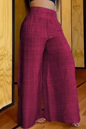 Casual Plaid High Waist Vacation Wide Leg Pants
