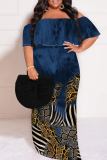 Casual Floral Print Off Shoulder Flutter Sleeve Long Loose Vacation Plus Size Maxi Dresses