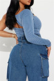 Casual Backless One Shoulder Long Sleeve Irregular Skinny Bodysuits