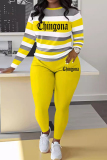 Sportwear Casual Stripe Print O Neck Long Sleeve Oversize Tops And Skinny Pants Two Pieces Sweatpant Sets