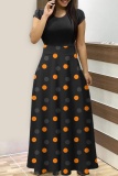Halloween Pumpkin Bat Cat Print O Neck Short Sleeve A Line T Shirt Maxi Dresses