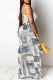 Graffiti Print O Neck Sleeveless One Step Skirt Party Evening Party Bodycon Maxi Dresses