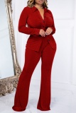 Casual Turndown Collar Long Sleeve Buttons Blouse And Flare Leg Pants Vacation Two Pieces Trouser Sets