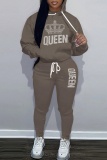 Sportwear Casual Letter Print Long Sleeve Hooded Sweatshirt And Drawstring Pants Two Pieces Sweatpant Sets