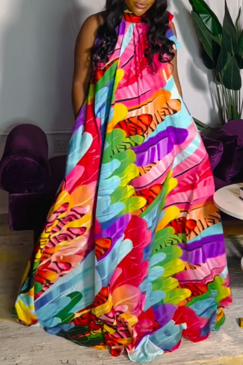 Rava Resort Flowy Long Sleeve Floral Printed Woven Maxi Dress