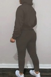 Sportwear Casual Letter Print Long Sleeve Hooded Sweatshirt And Drawstring Pants Two Pieces Sweatpant Sets
