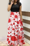 Halloween Costumes Pumpkin Bat Print O Neck Short Sleeve A Line Straight Maxi Dresses