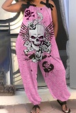 Casual Graphics Print Spaghetti Strap Belted Tie Shouder Halloween Costumes Cami Jumpsuits