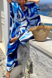 Casual Tie Dye Print V Neck Half Sleeve Loose Blouse And Wide Leg Pants Vacation Two Pieces Trouser Sets