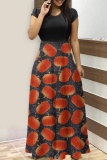 Halloween Pumpkin Bat Cat Print O Neck Short Sleeve A Line T Shirt Maxi Dresses