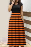 Halloween Costumes Pumpkin Bat Print O Neck Short Sleeve A Line Straight Maxi Dresses