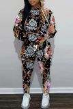 Sportwear Casual Graphics Print Long Sleeve Hooded Sweatshirt And Straight Leg Pants Two Pieces Tracksuit Sweatpants Sets