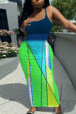 Casual Graphics Print Sleeveless Backless Spaghetti Strap U Neck Vacation Bodycon Maxi Slip Dress