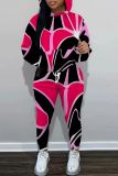 Sportwear Casual Graphics Print Long Sleeve Hooded Sweatshirt And Straight Leg Pants Two Pieces Tracksuit Sweatpants Sets