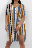 Casual Graphics Print V Neck Short Sleeve Longline Slit Oversize T-shirt And Shorts Two Pieces Shorts Sets