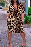 Casual Graphics Print Basic V Neck Short Sleeve Pockets Plus Size T-shirt Midi Dresses