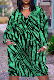 Casual Graphics Print Basic V Neck Short Sleeve Pockets Plus Size T-shirt Midi Dresses