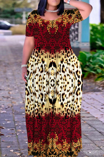 Casual Graphics Print O Neck Short Sleeve Straignt T Shirt Maxi Dresses