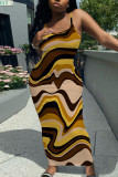Casual Graphics Print Sleeveless Backless Spaghetti Strap U Neck Vacation Bodycon Maxi Slip Dress