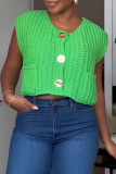 Casual Sleeveless O Neck Buttons Knitted Cropped Vest