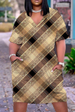 Casual Graphics Print Basic V Neck Short Sleeve Pockets Plus Size T-shirt Midi Dresses