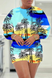 Casual Floral Print O Neck Short Sleeve Sweatshirt And Shorts Two Pieces Shorts Sets