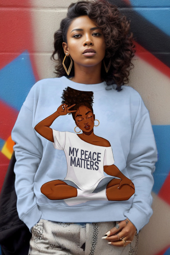 Casual Figure Print Long Sleeve With Pockets Hooded Sweatshirt