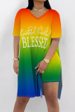 Casual Graphics Print V Neck Short Sleeve Longline Slit Oversize T-shirt And Shorts Two Pieces Shorts Sets