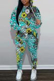 Sportwear Casual Graphics Print Long Sleeve Hooded Sweatshirt And Straight Leg Pants Two Pieces Tracksuit Sweatpants Sets