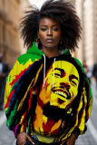 Casual Figure Print Long Sleeve With Pockets Hooded Sweatshirt