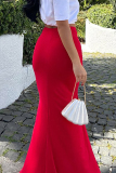 Flowers Decor High Waist Slit Mermaid Hem Formal Evening Party Wedding Ruched Maxi Skirt