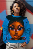 Casual Figure Print Long Sleeve With Pockets Hooded Sweatshirt