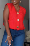 Casual Sleeveless O Neck Buttons Knitted Cropped Vest