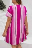 Casual Colorblock Stripe Print V Neck Short Sleeve Straight Plus Size T-shirt Mini Dresses