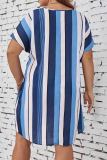 Casual Colorblock Stripe Print V Neck Short Sleeve Straight Plus Size T-shirt Mini Dresses