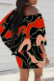 Graphics Print Cape Sleeve Backless Off Shoulder Wrapped Skirt Vacation Bodycon Mini Dresses