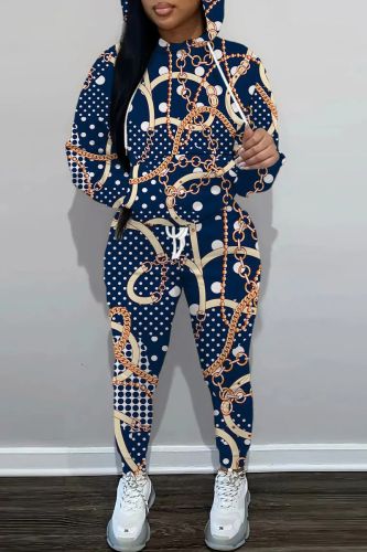 Sportwear Casual Graphics Print Long Sleeve Hooded Sweatshirt And Straight Leg Pants Two Pieces Tracksuit Sweatpants Sets