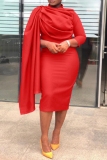 Formal Turtleneck Irregular Sash Evening Party Wedding Ruched Bodycon Midi Mother of the Bride Dresses