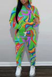 Sportwear Casual Graphics Print Long Sleeve Hooded Sweatshirt And Straight Leg Pants Two Pieces Tracksuit Sweatpants Sets