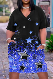 Casual Graphics Print Basic V Neck Short Sleeve Vacation Loose Pockets Midi T-Shirt Dress