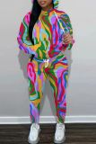 Sportwear Casual Graphics Print Long Sleeve Hooded Sweatshirt And Straight Leg Pants Two Pieces Tracksuit Sweatpants Sets
