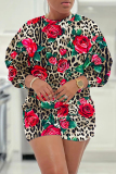 Casual Floral Print O Neck Short Sleeve Sweatshirt And Shorts Two Pieces Shorts Sets